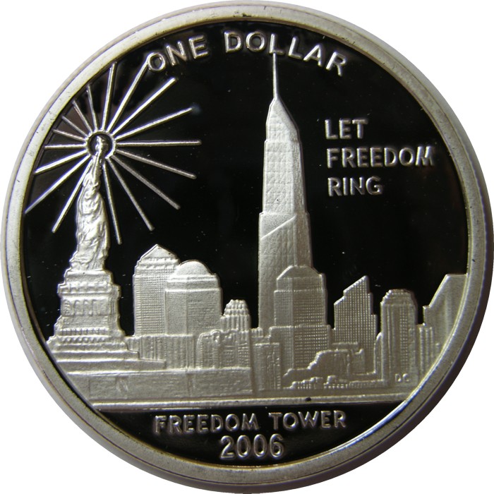 elf Cook Islands 1 Dollar 2006 Proof Silver Twin Towers Freedom Tower