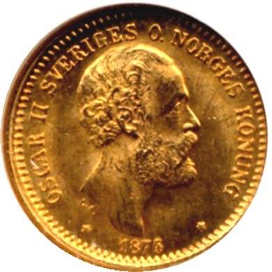 elf Sweden 10 Kronor 1874/3 Overdate Gold NGC65