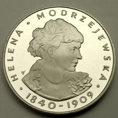 elf Poland 100 Zlotych 1975 Silver PR Modrzejewska