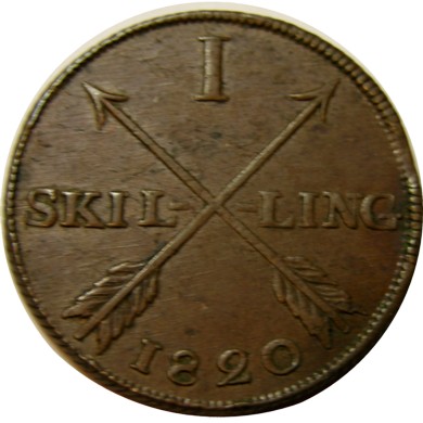 elf Sweden 1 Skilling 1820 Carl XIV    Oblique Milling