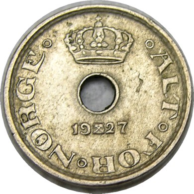 elf Norway 10 Ore 1927 with center hole 