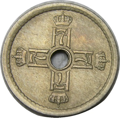 elf Norway 25 Ore 1927 with center hole 