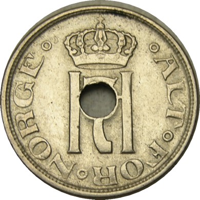 elf Norway 25 Ore 1923 with center hole 