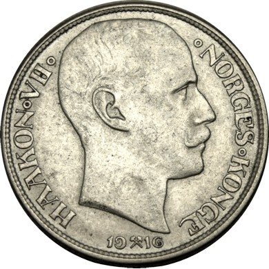 elf Norway 1 Krone 1916  Silver   World War I