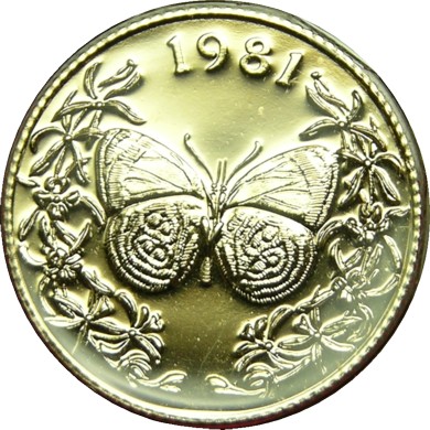 elf Panama 20 B 1981 Gold BU Butterfly 205 minted!