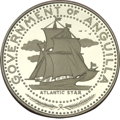 elf Anguilla 4 Dollars 1970 Silver Proof Dolphin Ship